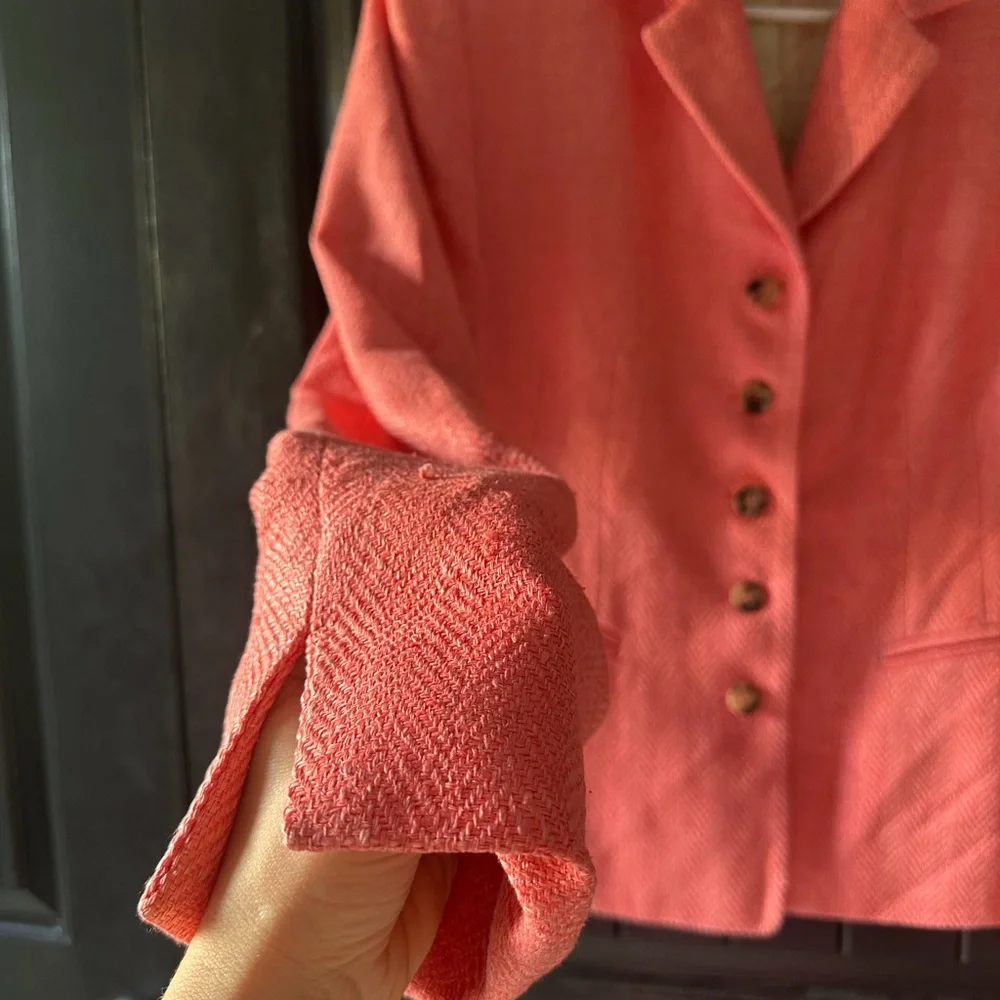 Nina Mclemore Silk Coral Textured Blazer, coral pink, size 10 - Picture 5 of 8